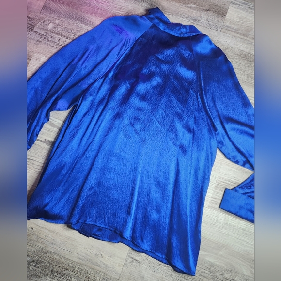 Vintage 100% Silk Royal Blue Linea By Louis Dell'Olia Long Sleeve Blouse - Picture 3 of 10